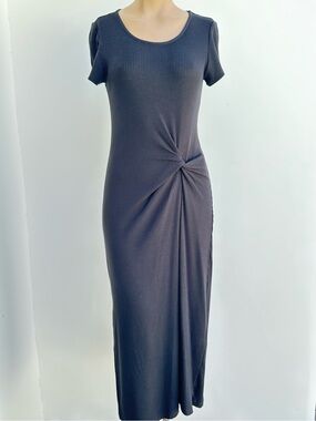 Elie Tahari Black Ribbed Twist-Detail Maxi Dress